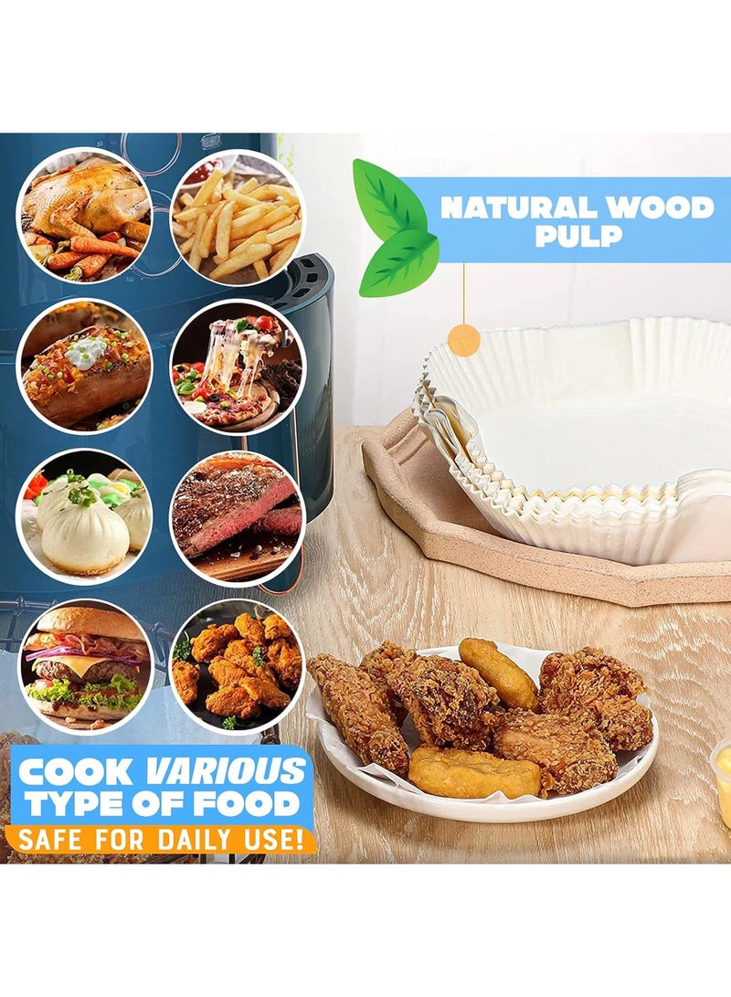 100-Pack 8 In Disposable Air Fryer Paper Liners - Non-Stick, Oil-Resistant, Waterproof Food-Grade Paper Pads for Roasting, Microwave & Baking - Image 3