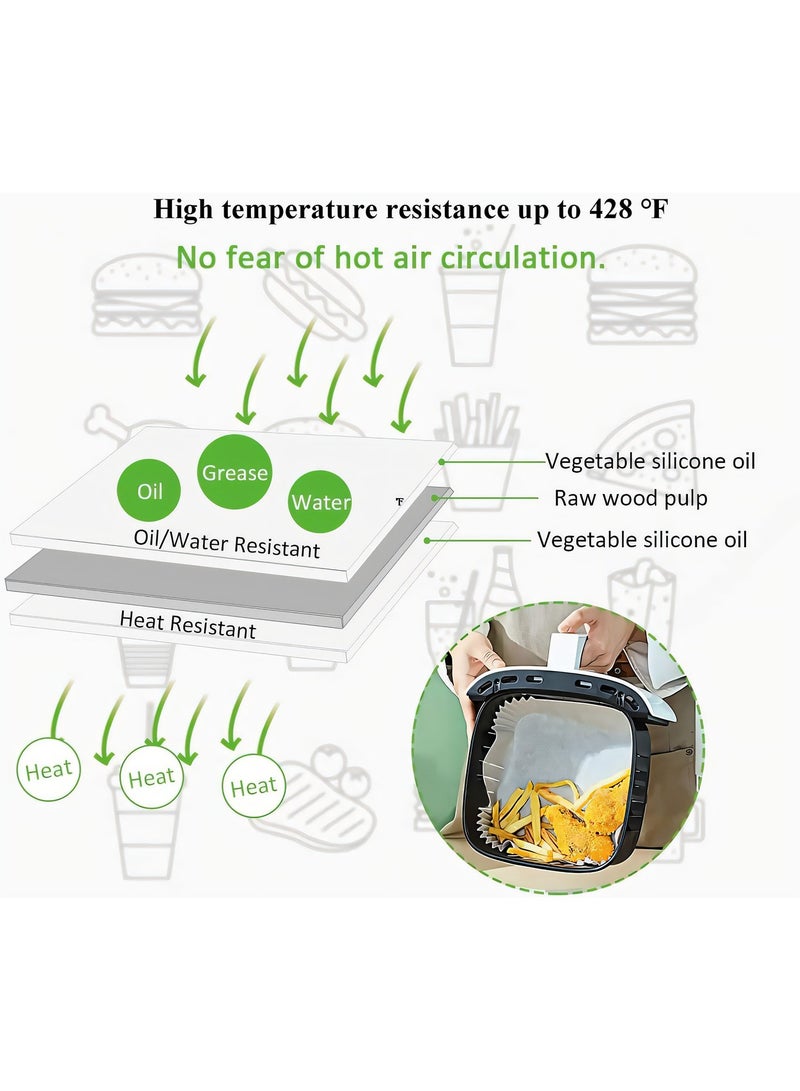 100-Pack 8 In Disposable Air Fryer Paper Liners - Non-Stick, Oil-Resistant, Waterproof Food-Grade Paper Pads for Roasting, Microwave & Baking - Image 5