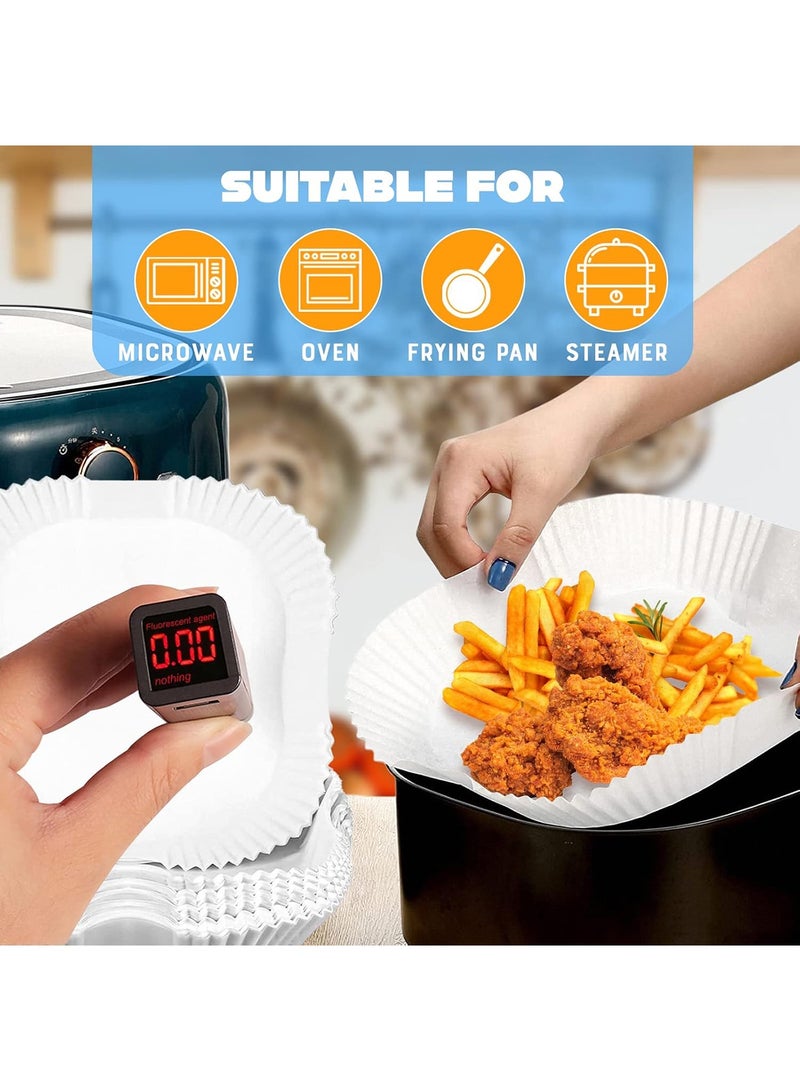 100-Pack 8 In Disposable Air Fryer Paper Liners - Non-Stick, Oil-Resistant, Waterproof Food-Grade Paper Pads for Roasting, Microwave & Baking - Image 4