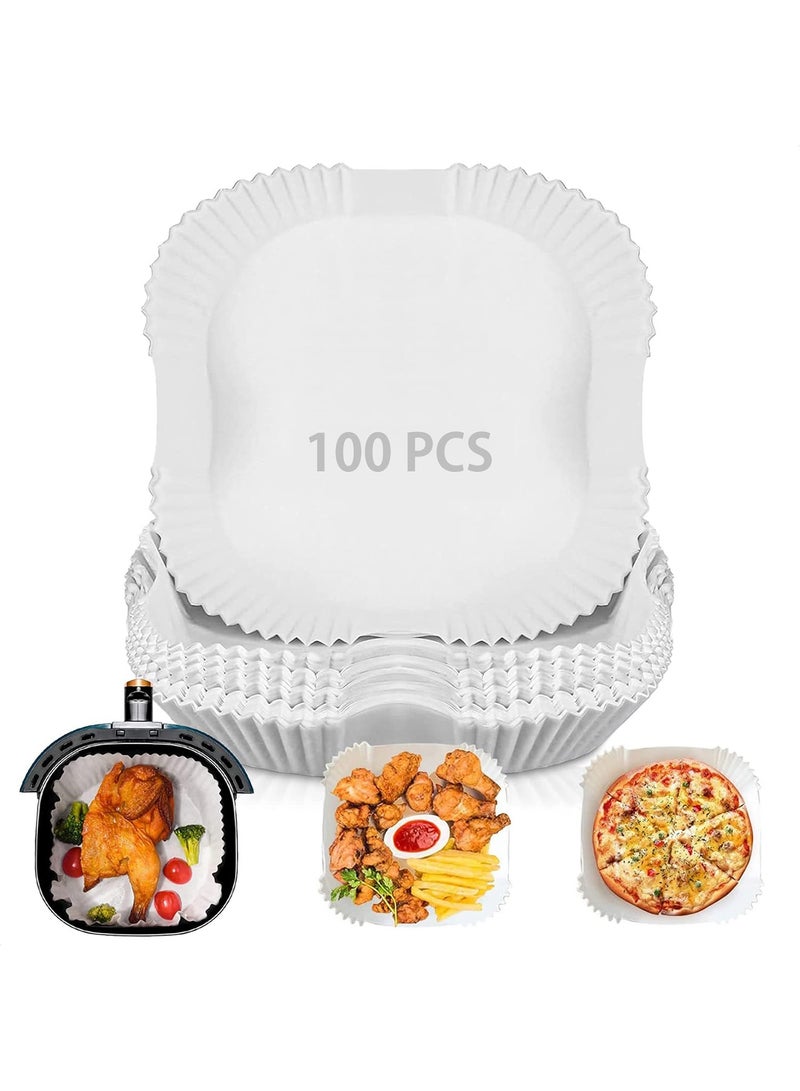 100-Pack 8 In Disposable Air Fryer Paper Liners - Non-Stick, Oil-Resistant, Waterproof Food-Grade Paper Pads for Roasting, Microwave & Baking - Image 1