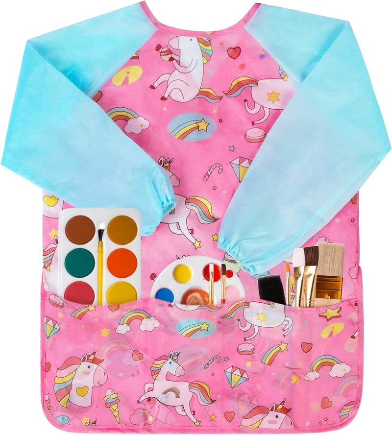 Bassion Smocks for Kids, Toddler Art Smock Artist Painting Aprons Waterproof Long Sleeve with 3 Pockets for Age 2-6 Years - Image 1
