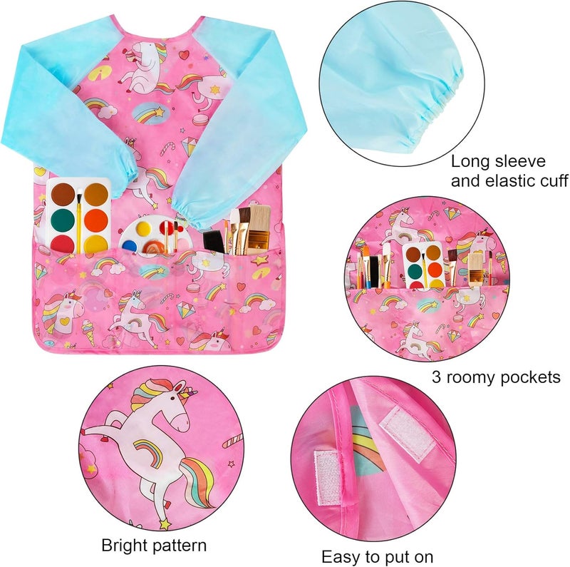 Bassion Smocks for Kids, Toddler Art Smock Artist Painting Aprons Waterproof Long Sleeve with 3 Pockets for Age 2-6 Years - Image 3