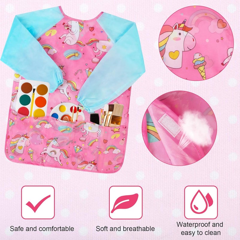Bassion Smocks for Kids, Toddler Art Smock Artist Painting Aprons Waterproof Long Sleeve with 3 Pockets for Age 2-6 Years - Image 4