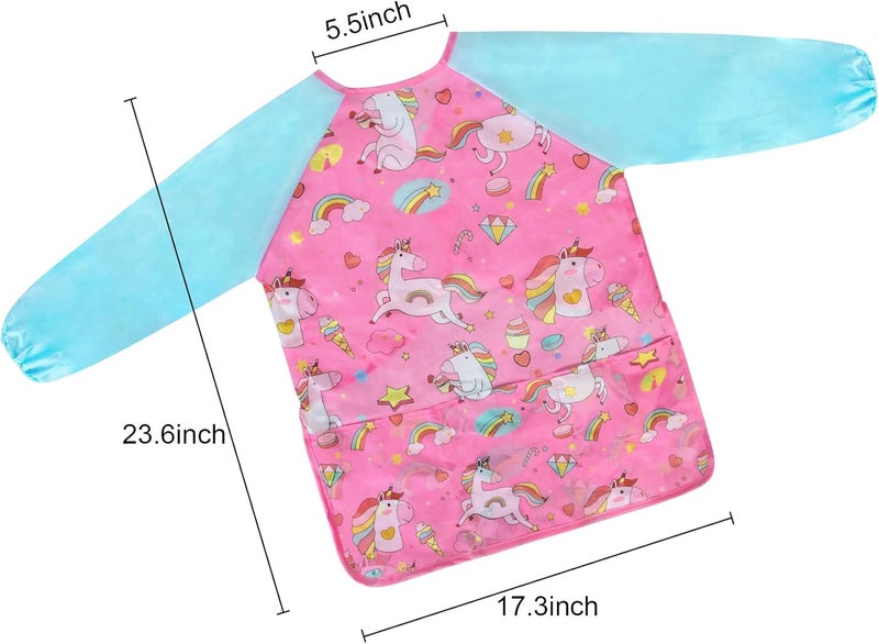 Bassion Smocks for Kids, Toddler Art Smock Artist Painting Aprons Waterproof Long Sleeve with 3 Pockets for Age 2-6 Years - Image 2