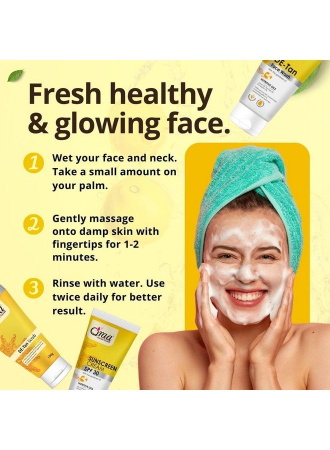 Qraa De -Tan Combo Pack | Helps In Tan Removal & Dirt | Improves Pigmentation & Uneven Skin Tone | Scrub Face Wash & Sunscreen Cream SPF 30 100gm | Pack of 3 - Image 3