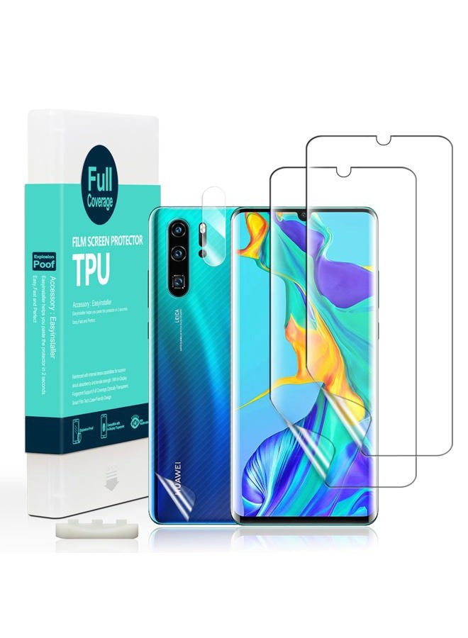 IBYWIND For Huawei P30 Pro Screen Protector,2 Pack 9H Hardness Tempered Glass,With 1Pc Camera Lens Protector,1Pc Back Carbon Fiber Film,Easy to install - Image 1