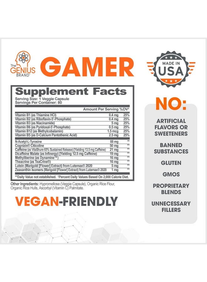 The Genius Brand Genius Gamer, Gaming Focus Supplement, 80 Pills - Elite Nootropic Performance Booster - Boost Brain & Mental Clarity, Reaction Time & Concentration - Blue Light Support with Lutemax  - Image 2