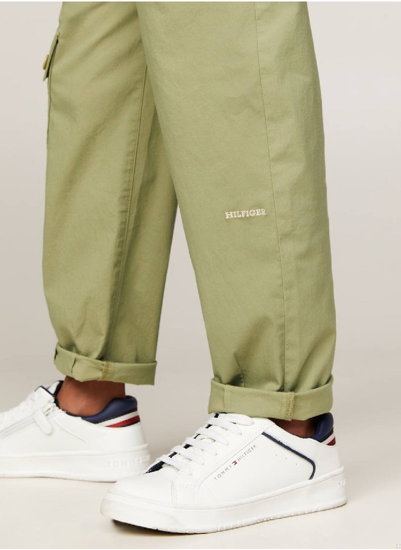 TOMMY HILFIGER - Boys' Th Monogram Wide Leg Cargo Trousers -  Stretch organic cotton, Green - Image 1