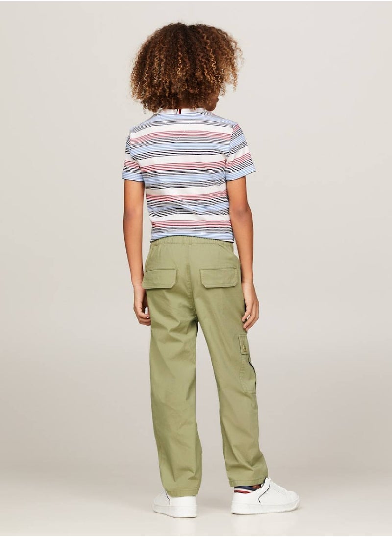 TOMMY HILFIGER - Boys' Th Monogram Wide Leg Cargo Trousers -  Stretch organic cotton, Green - Image 1