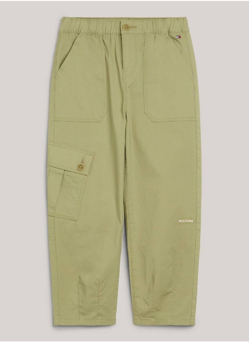 TOMMY HILFIGER - Boys' Th Monogram Wide Leg Cargo Trousers -  Stretch organic cotton, Green - Image 1