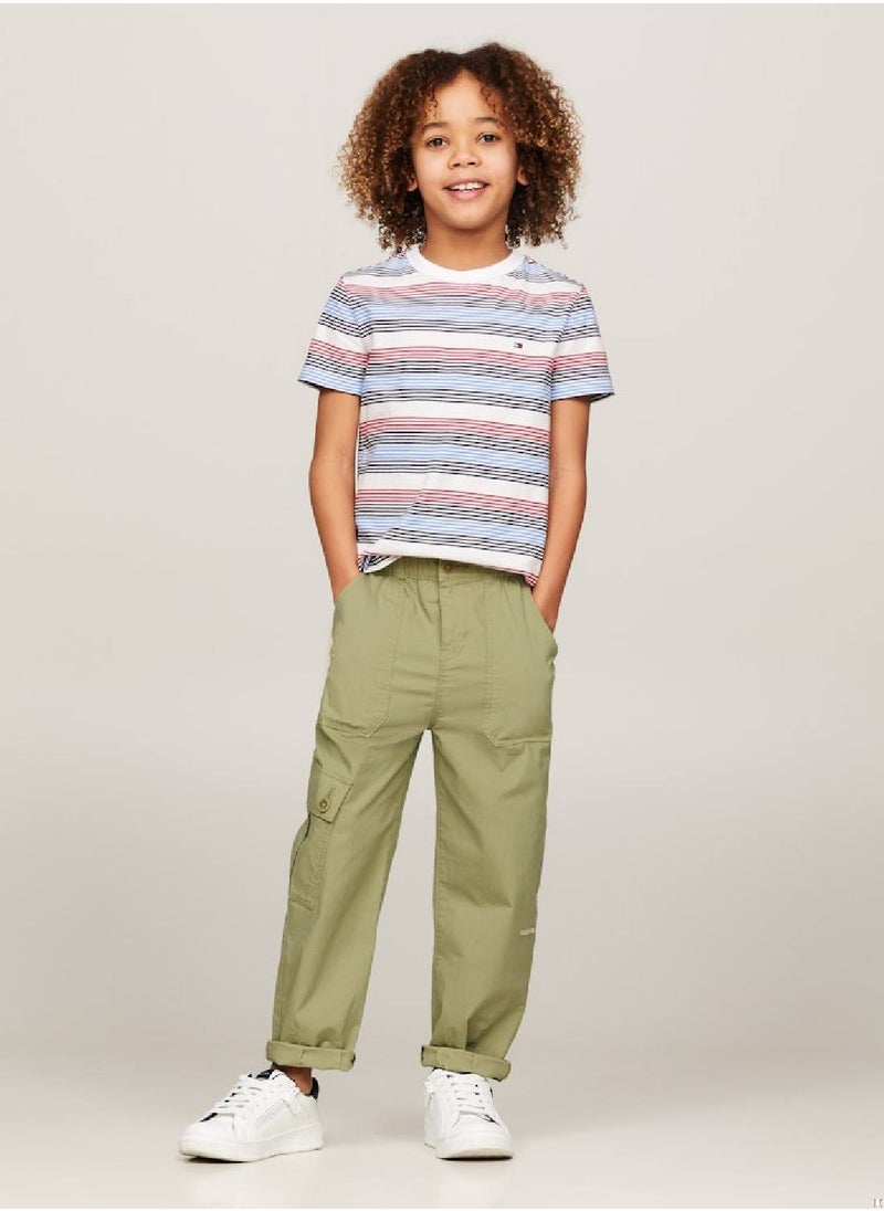 TOMMY HILFIGER - Boys' Th Monogram Wide Leg Cargo Trousers -  Stretch organic cotton, Green - Image 1