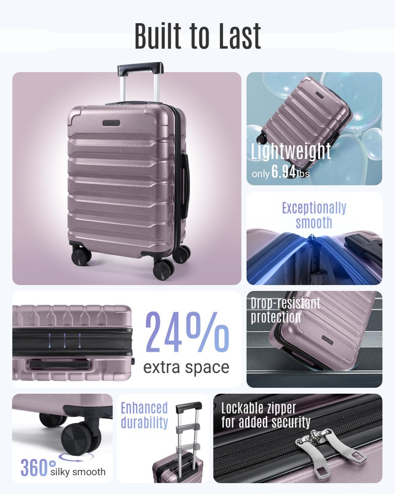 LIGHT FLIGHT Carry On Luggage 22x14x9 Airline Approved, Expandable Carry On Suitcases with Wheels, Lightweight Luggage, Durable Hard Shell 20 Inch Rolling Suit Case for Men Women Travel,Rose Purple - Image 3