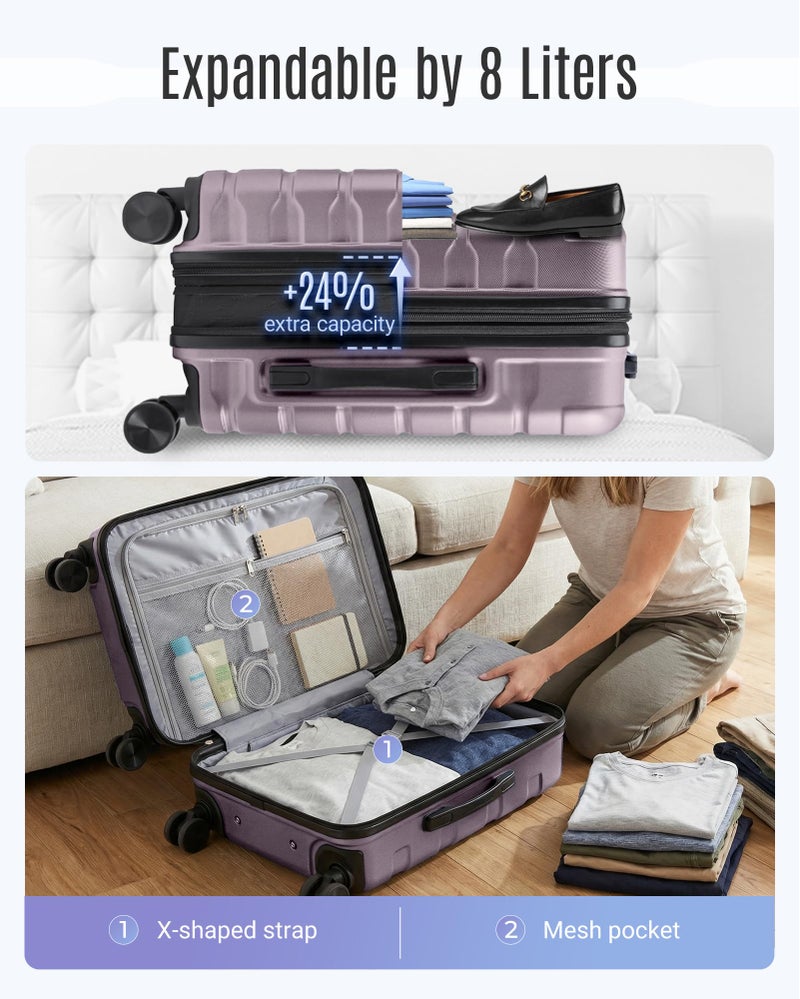 LIGHT FLIGHT Carry On Luggage 22x14x9 Airline Approved, Expandable Carry On Suitcases with Wheels, Lightweight Luggage, Durable Hard Shell 20 Inch Rolling Suit Case for Men Women Travel,Rose Purple - Image 4