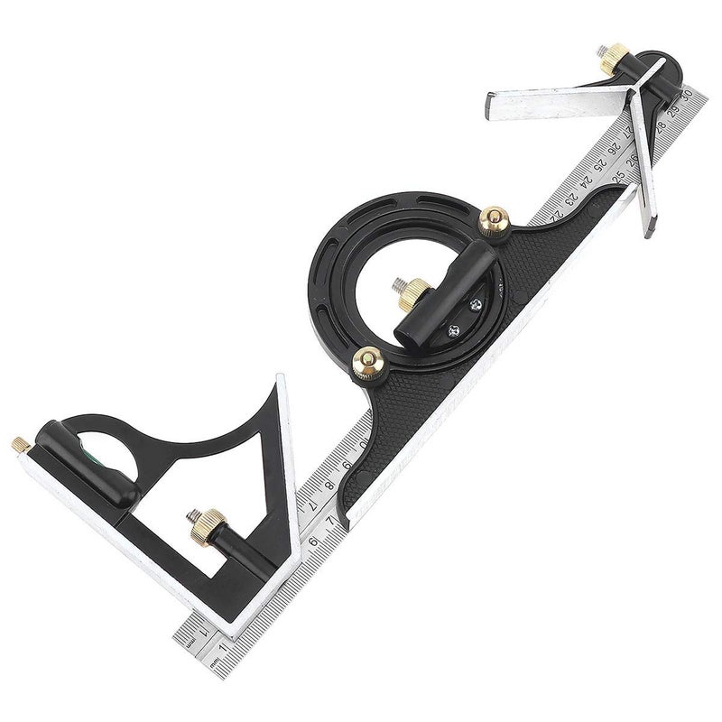 ChgImposs 12 Adjustable Sliding Combination Square Ruler Protractor Level Measure Measuring Set InchMetric