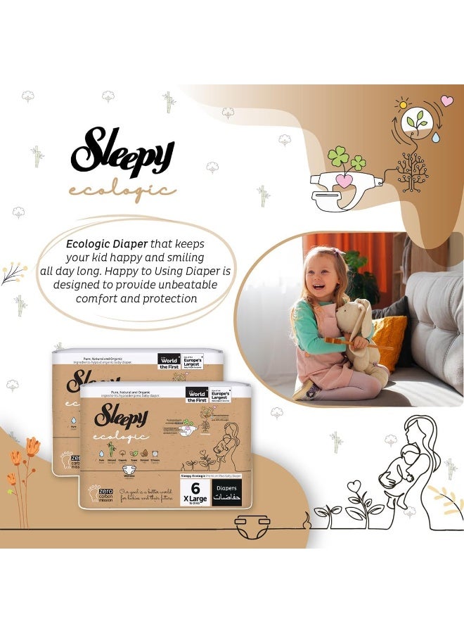 Sleepy حفاضات إيكولوجية مقاس 6، 32 قطعة، مضادة للحساسية، نباتية، قابلة للتحلل، مستدامة، حفاضات مميزة مزودة بشريط مع امتصاص عالي، حفاضات جافة عضوية للأطفال من 15-27 كجم، 100% مانعة للتسرب - Image 2