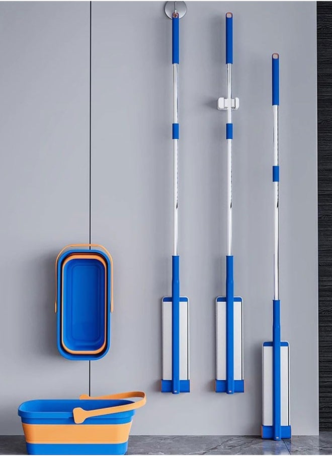 Generic - Large Flat Mop Floor Mop Roseionly Flat Mop with Wringer Set 360 Degree Rotating, Adjustable Stainless Steel Long Handle with Dewatering Scraper Washable Microfiber Pads,Blue,Mop Bucket Set - Image 1