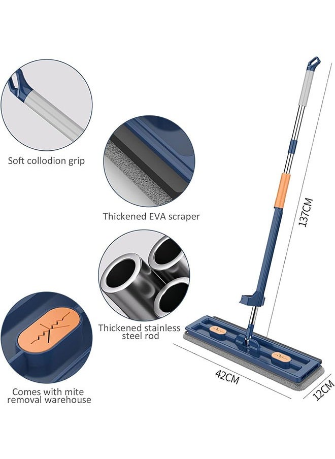 Generic - Large Flat Mop Floor Mop Roseionly Flat Mop with Wringer Set 360 Degree Rotating, Adjustable Stainless Steel Long Handle with Dewatering Scraper Washable Microfiber Pads,Blue,Mop Bucket Set - Image 1