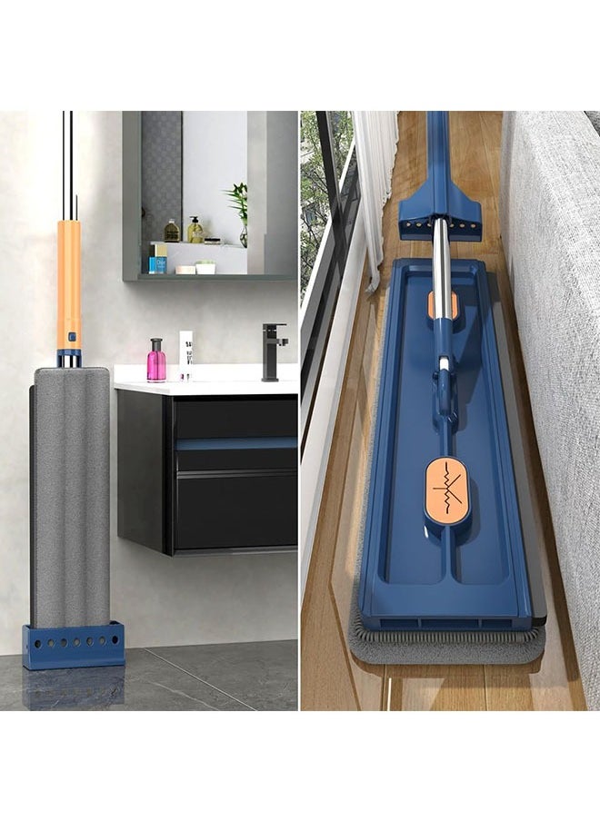 Generic - Large Flat Mop Floor Mop Roseionly Flat Mop with Wringer Set 360 Degree Rotating, Adjustable Stainless Steel Long Handle with Dewatering Scraper Washable Microfiber Pads,Blue,Mop Bucket Set - Image 1