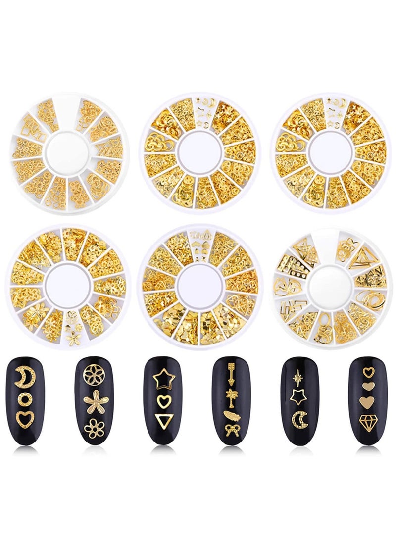 Y&D 6 Box Gold Nail Nails, 3D Art Charm Decoration Set Metal Nails Rivet Star Moon, Geometric Cutout Mixed Shapes for Women DIY Decorative Art, Greeting Cards, Mugs, etc. - Image 1