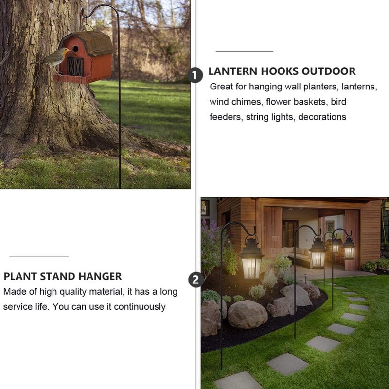 woobles Heavy Duty Coat Hangers Garden Shepherd Hooks Ground Plant Bird Feeder Lawn Stakes Stand Hanging Solar Lights Lantern Stake Outdoor Pathway Decoration 80.5cm (Black) Outdoor Pots 80.5x10x1cm - Image 4