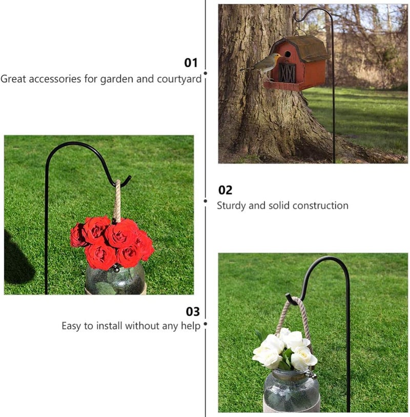 woobles Heavy Duty Coat Hangers Garden Shepherd Hooks Ground Plant Bird Feeder Lawn Stakes Stand Hanging Solar Lights Lantern Stake Outdoor Pathway Decoration 80.5cm (Black) Outdoor Pots 80.5x10x1cm - Image 5