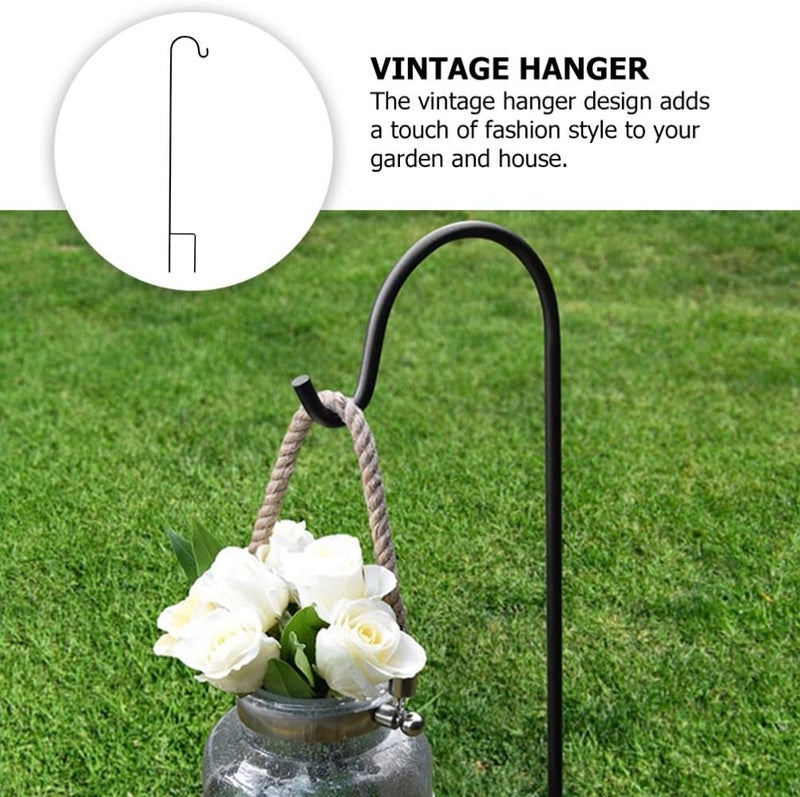 woobles Heavy Duty Coat Hangers Garden Shepherd Hooks Ground Plant Bird Feeder Lawn Stakes Stand Hanging Solar Lights Lantern Stake Outdoor Pathway Decoration 80.5cm (Black) Outdoor Pots 80.5x10x1cm - Image 2
