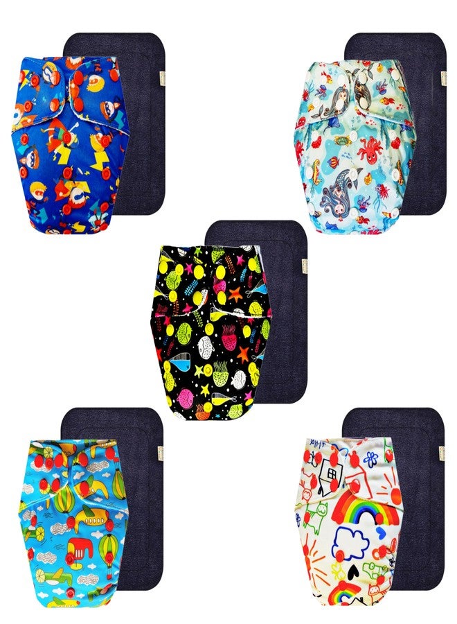 Dumbledo Premium Cloth Diaper with Black Insert (Pack of 5) | Hypoallergenic | Leakproof | Quick Dry | Everyday Diapering Essential | 3 Months - 3 Years | Unisex Baby - Image 1