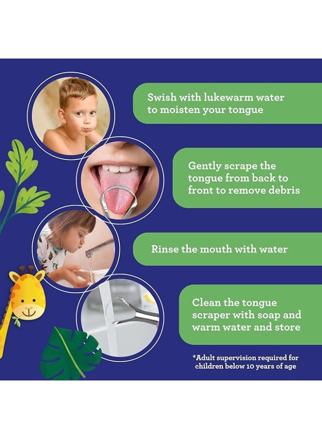 GuruNanda Kids Tongue Scraper Stainless Steel Oral Hygiene Travel Case 2 Pack - Image 5