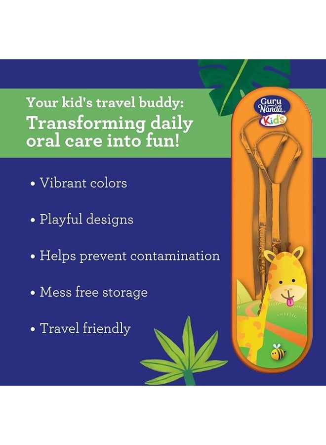 GuruNanda Kids Tongue Scraper Stainless Steel Oral Hygiene Travel Case 2 Pack - Image 3