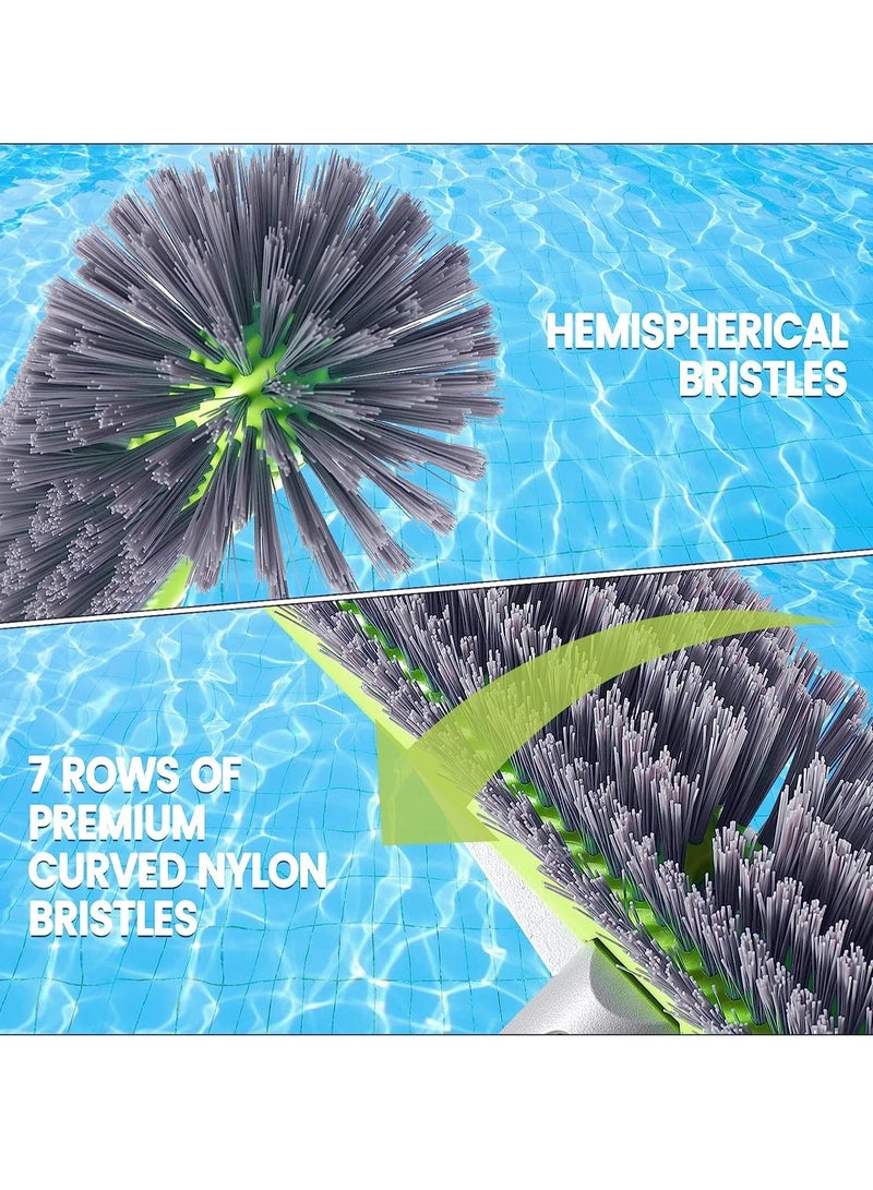 general Professional Swimming Pool Wall & Tile Brush, with Hemispherical Ends,17.5" Heavy Duty Aluminum Back Head for Cleans Walls, Tiles & Floors, 7 Rows Premium Nylon Bristles with EZ Clips (Green Grey) - Image 3