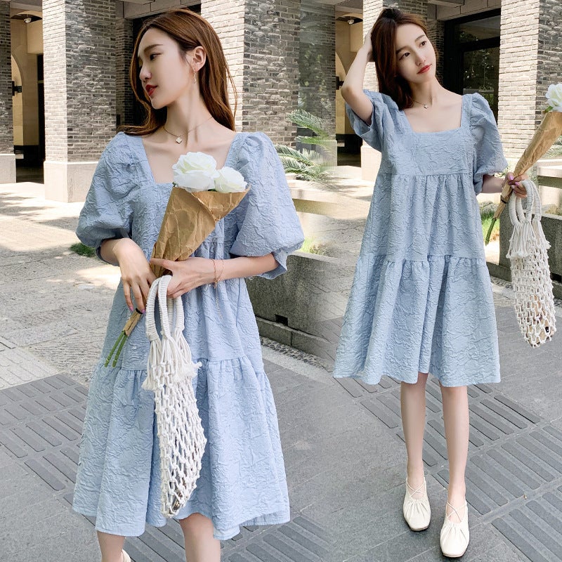 Summer Maternity Dress Elegant Loose Fashion Blue  - Image 2