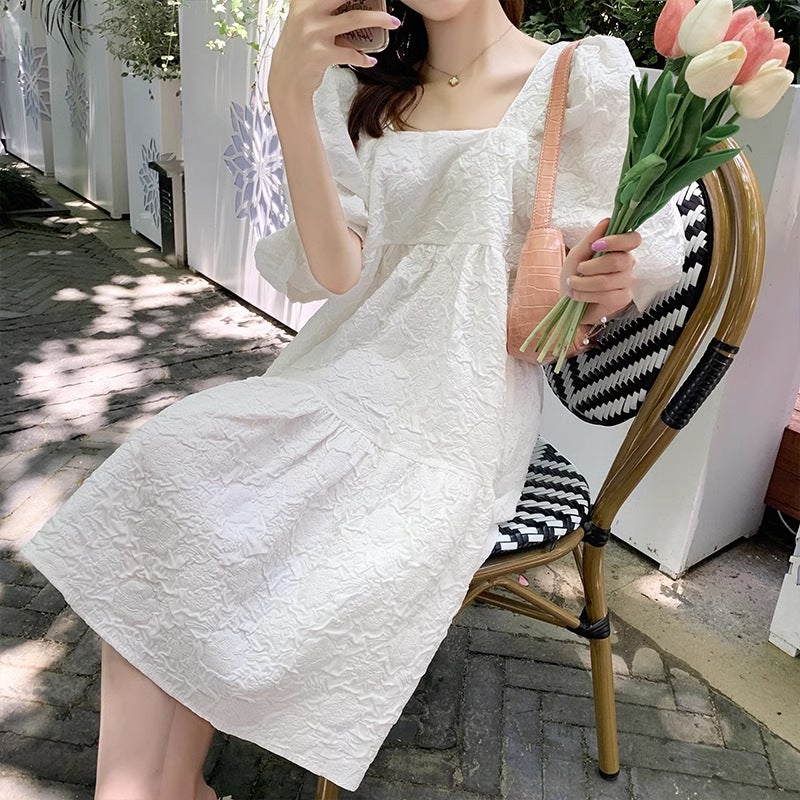 Summer Maternity Dress Elegant Loose Fashion Blue  - Image 3