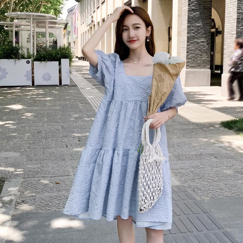 Summer Maternity Dress Elegant Loose Fashion Blue  - Image 5