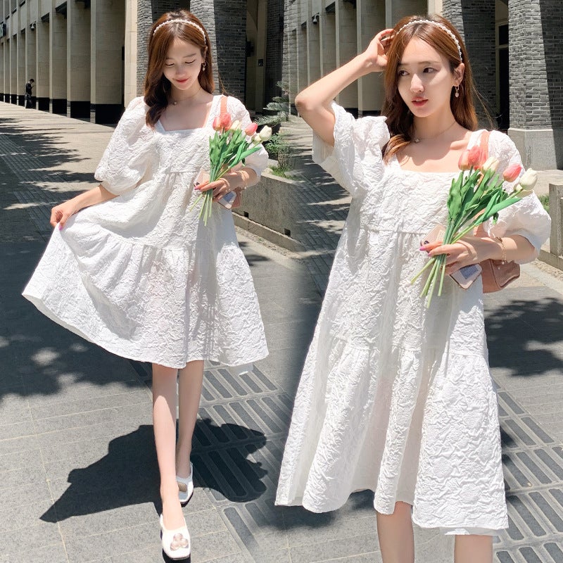 Summer Maternity Dress Elegant Loose Fashion Blue  - Image 4