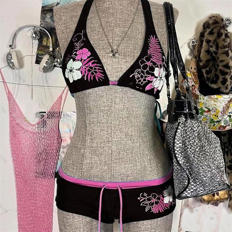 RICHTRUE 2 Piece Y2k Halter Bikini Sets Women Sexy Swimsuit Beach Sets Cute Summer Going Out Outfits 2025 Vacation 2000s (Pink,Small) - Image 3