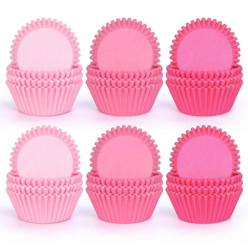 Whaline 300Pcs Pink Cupcake Liners Gradient Pink Cupcake Wrappers Disposable Paper Baking Cups 3 Styles Baking Liners Holders for Wedding Bridal Baby Shower Birthday Party - Image 1