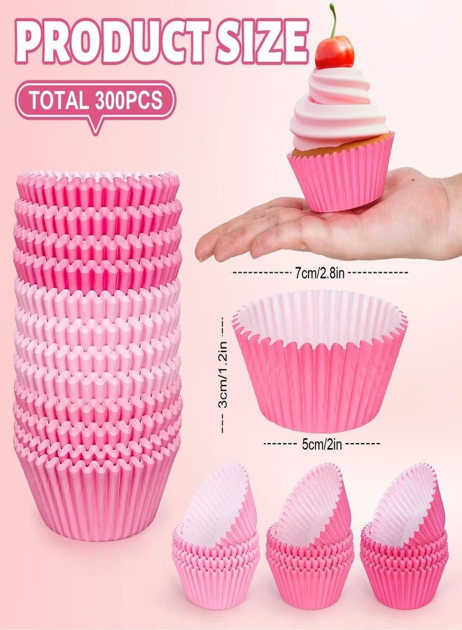 Whaline 300Pcs Pink Cupcake Liners Gradient Pink Cupcake Wrappers Disposable Paper Baking Cups 3 Styles Baking Liners Holders for Wedding Bridal Baby Shower Birthday Party - Image 2