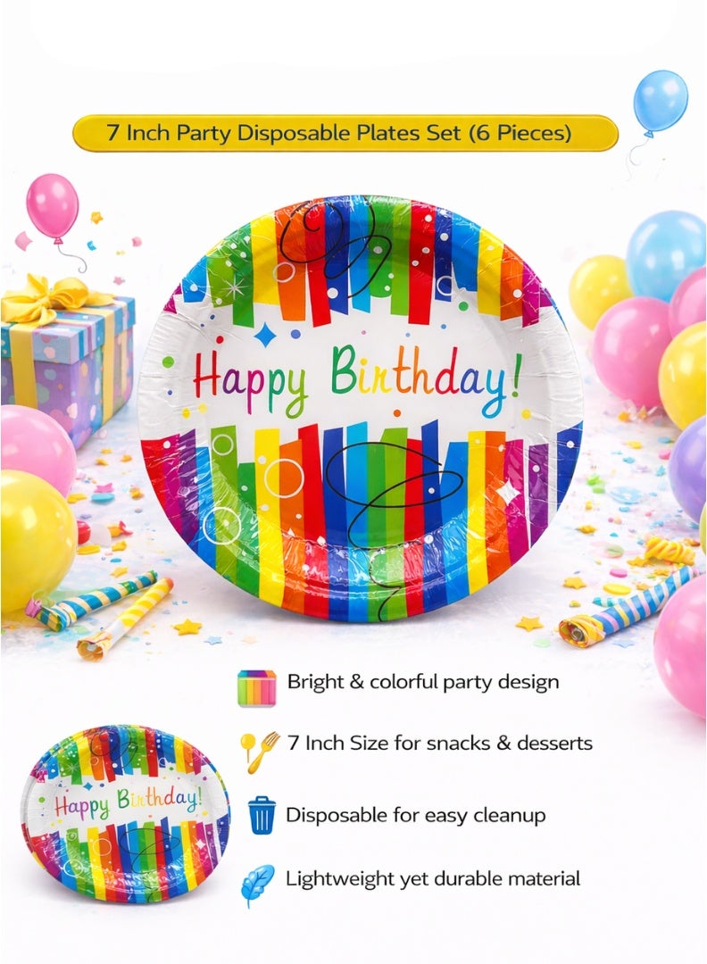 Party Time Happy Birthday Paper Plates 7 Inch Party Disposable Plates Set (6 Pieces) - Image 2