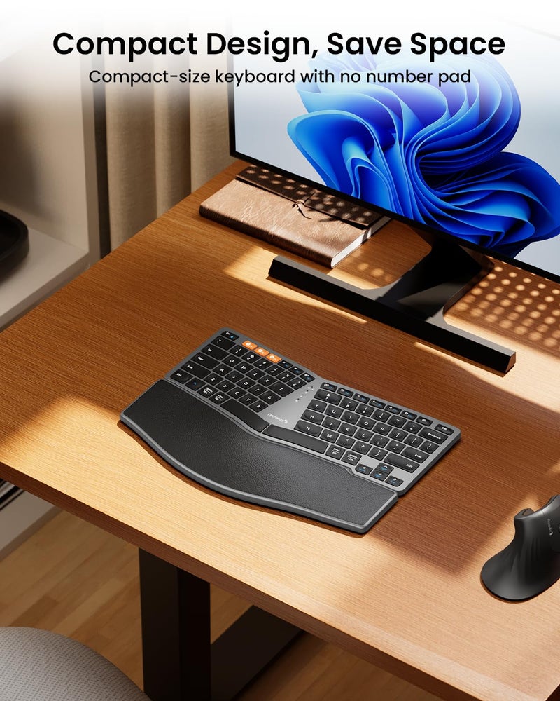 ProtoArc Bluetooth Ergonomic Keyboard, EK04 Mini Compact Wireless Ergonomic Keyboard, Hard Palm Rest, Multi-Device, Split Design, Rechargeable, Compatible with Windows, Mac OS - Image 2