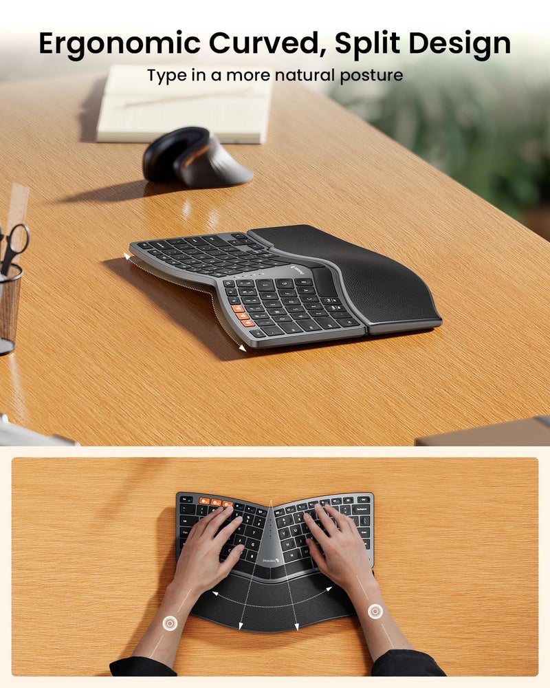 ProtoArc Bluetooth Ergonomic Keyboard, EK04 Mini Compact Wireless Ergonomic Keyboard, Hard Palm Rest, Multi-Device, Split Design, Rechargeable, Compatible with Windows, Mac OS - Image 4