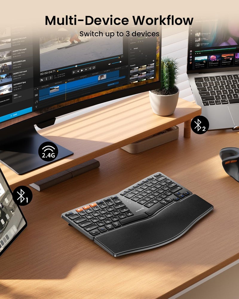 ProtoArc Bluetooth Ergonomic Keyboard, EK04 Mini Compact Wireless Ergonomic Keyboard, Hard Palm Rest, Multi-Device, Split Design, Rechargeable, Compatible with Windows, Mac OS - Image 5