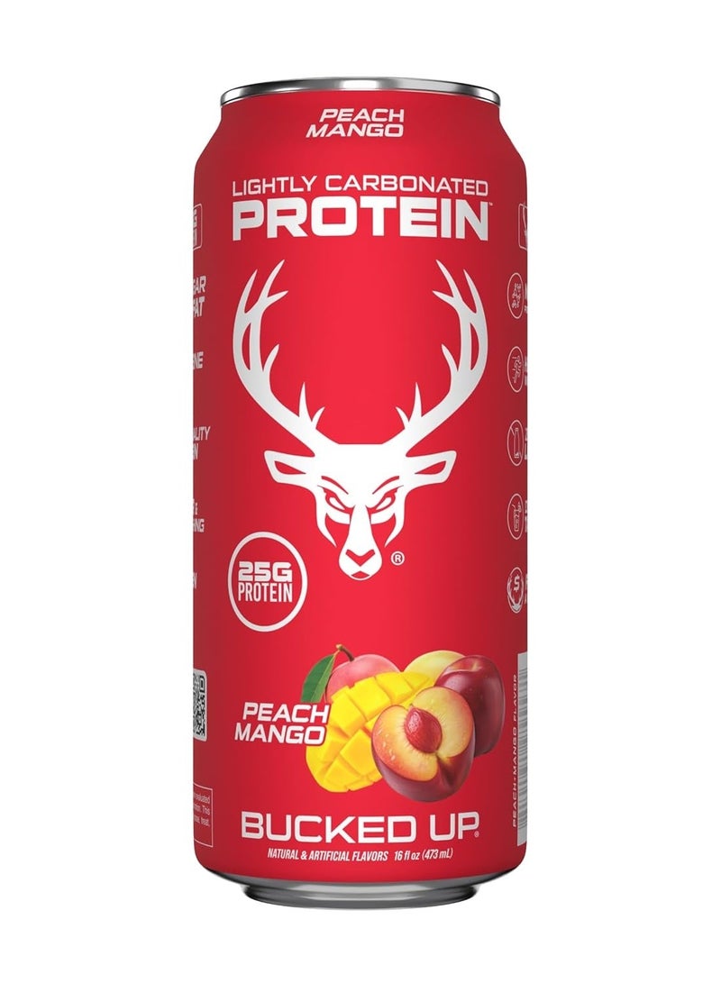 Bucked Up Lightly Carbonated Protein Soda | 25g Whey Isolate - Zero Sugar, Low Calorie, Caffeine Free, Clean Drink | Sparkling Protein Soda - 12 Pack, 16 oz Cans (Peach Mango) - Image 4