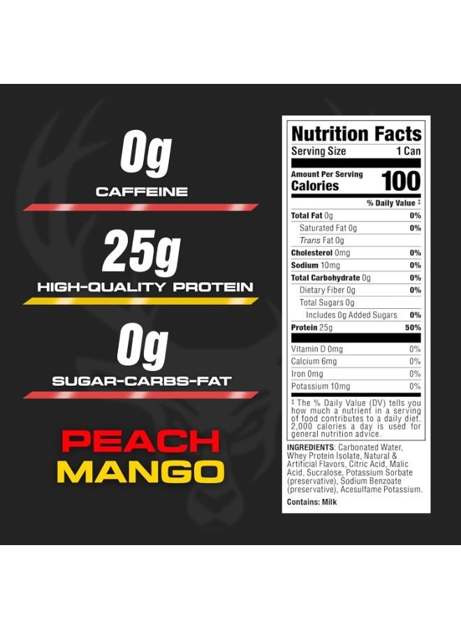 Bucked Up Lightly Carbonated Protein Soda | 25g Whey Isolate - Zero Sugar, Low Calorie, Caffeine Free, Clean Drink | Sparkling Protein Soda - 12 Pack, 16 oz Cans (Peach Mango) - Image 3