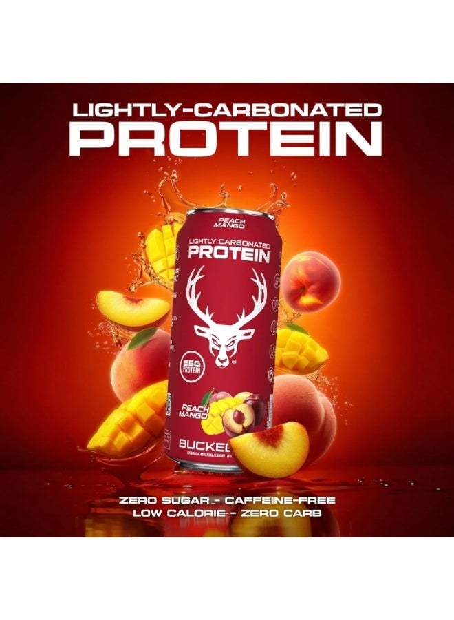 Bucked Up Lightly Carbonated Protein Soda | 25g Whey Isolate - Zero Sugar, Low Calorie, Caffeine Free, Clean Drink | Sparkling Protein Soda - 12 Pack, 16 oz Cans (Peach Mango) - Image 5