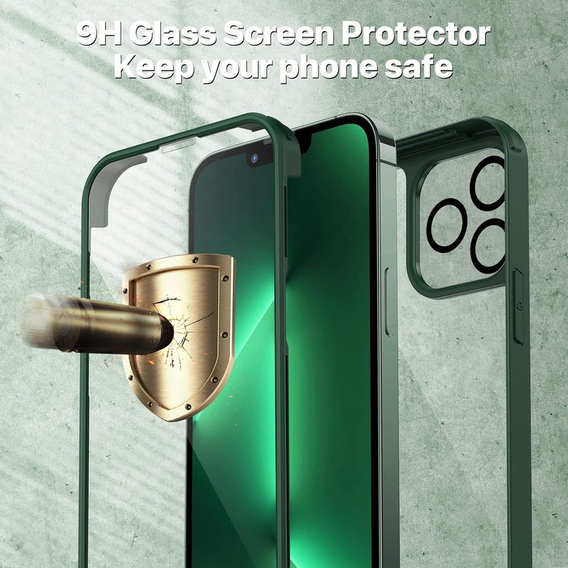 CENHUFO iPhone 13 Pro Case with Tempered Glass Screen Protector and Camera Protector [9H Hardness] 360° Shockproof Double Sided Phone Case Full Cover for iPhone 13 Pro – Green Scratch resistant - Image 4