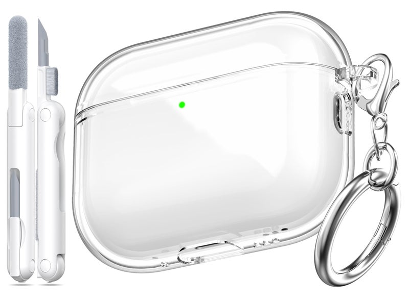 MHYALUDO for AirPods Pro 3 Clear Case 2025 MilitaryGrade Shockproof Soft TPU Highly Transparent AntiYellowing for AirPods Pro 3 Case with Cleaning Kit Cute Round Buckle Clear White - Image 2