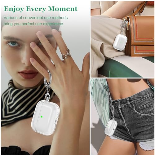 MHYALUDO for AirPods Pro 3 Clear Case 2025 MilitaryGrade Shockproof Soft TPU Highly Transparent AntiYellowing for AirPods Pro 3 Case with Cleaning Kit Cute Round Buckle Clear White - Image 3