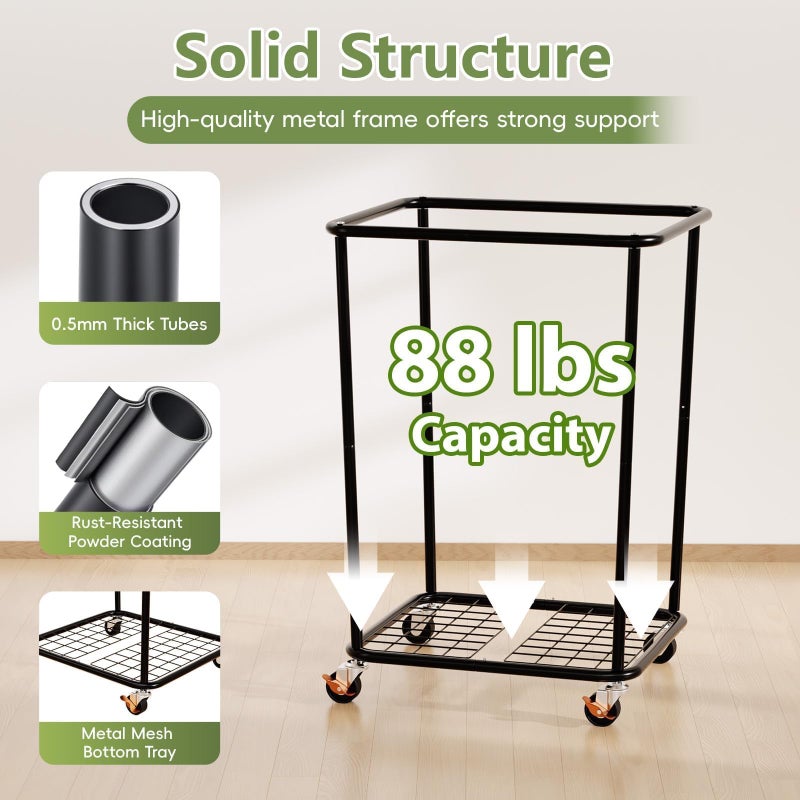 Olldide 150L Laundry Basket with Wheels, Rolling Laundry Hamper with Cloth Cover, Laundry Cart with Metal Frame & Removable Bag, Large Dirty Clothes Hampers for Bedroom Aesthetic, Laundry Room Bathroom, Black - Image 5