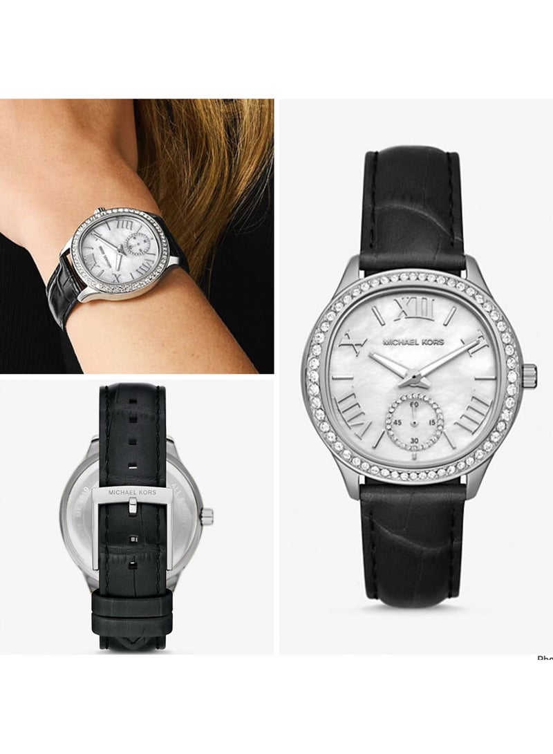 Michael Kors Women Women's Sage Three-Hand Black Croco Embossed Leather Watch - MK4821 - Image 3
