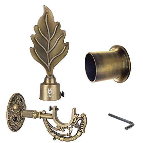 JKC Antique Look Zinc Alloy Leaf Curtain Brackets and Holders - Curtain Bracket Set with Curtain Knobs and Rod End Cap, Ideal Curtain Knob Solution - Bracket 1 Holder 1 Wall to Wall 1 - Image 1